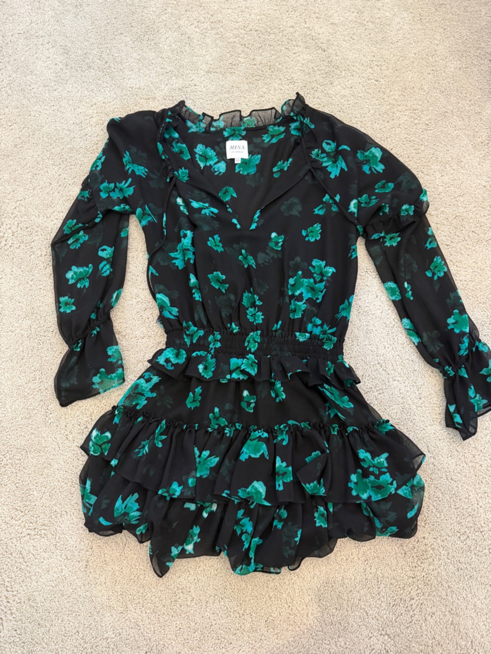 Misa Los Angeles Dress Black & Green Flower
